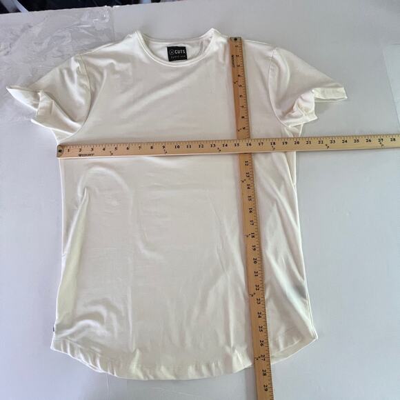 Cuts Clothing NEW AO Curve-Hem Short Sleeve T-Shirt Mens Sz L Cream Soft Stretch - Picture 6 of 7
